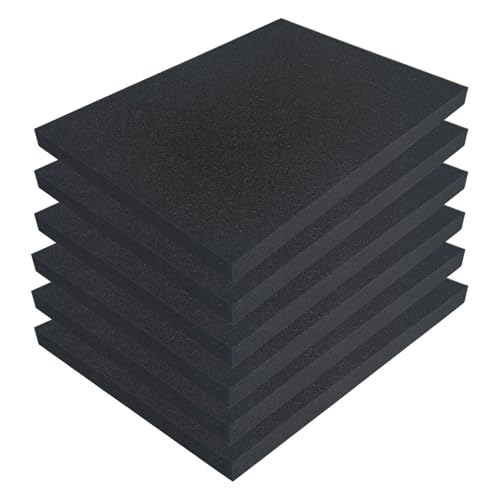 6 PCS Polyurethane Foam Sheets 16 x 12 x 1 Inch Foam Inserts for Cases Black Cuttable Polyurethane Foam Pad for Packing Cushioning Toolbox Game Box Storage Crafts