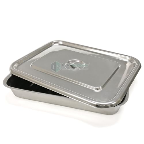 Image of IS IndoSurgicals Stainless Steel Instrument Tray with Cover, Deluxe Quality (2, 14 inchX10 inchX2 inch)