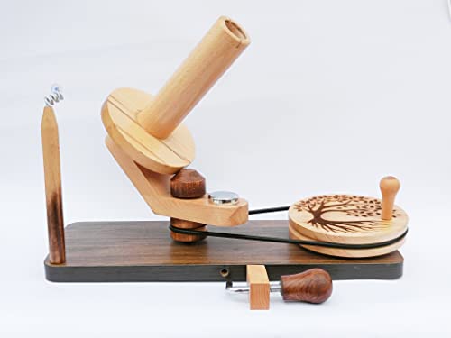 Image of Hind Handicrafts Wooden Yarn Ball Winder for Knitting Crocheting - Handcrafted - Natural Hand Operated - Knitter's Gifts Center Pull Ball Winder (Tree of Life 2A)