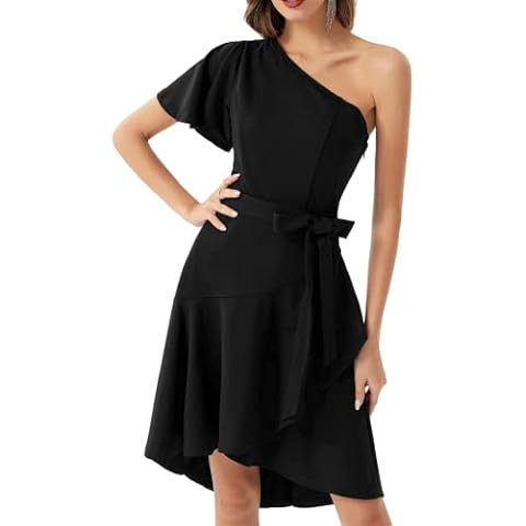 Vestido Elegante Mujer Manga Corta Cintura Alta Negro Cover