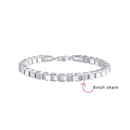 Solid .925 Sterling Silver Strong Square Venetian Mirror Box Link Chain Bracelet For Men Women Made In Italy 7.5 Inches Nickle-Free #TOP3