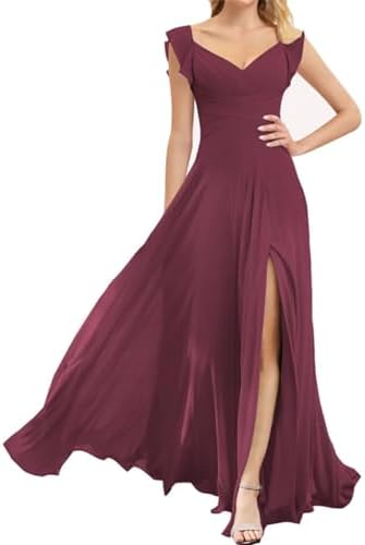 Women's Bridesmaid Dresses for Wedding V Neck A-Line Sleeveless Formal  Party Dresses, claret red : Amazon.se: Fashion