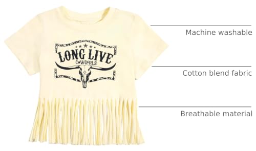 Image of Girls Western Shirt Cowgirls Embroidered Country Concert T Shirt Graphic Horseback Rider Tassel Fringe Tee Tops
