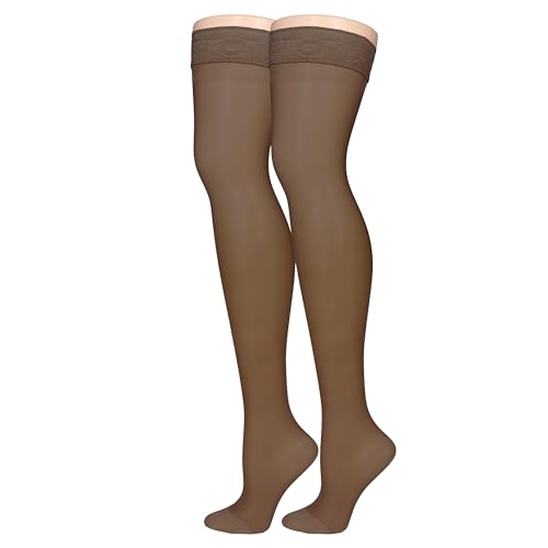 Image of Truform Sheer Compression Stockings, 15-20 mmHg, Women's Thigh High Length, 20 Denier, Espresso, Medium