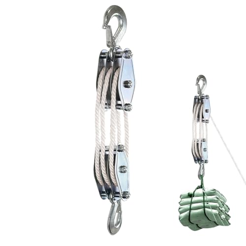 Générique - Système Poulie Levage avec Crochet, Corde Nylon 15m, 1000kg Capacité Charge Palan Poulie, 2.5m Hauteur Levage Maximale Cordes Levage Manuel Block and Tackle pour Soulever Et Déplacer Charges