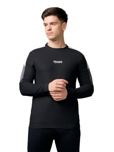 Image of TECHNOSPORT Men's Colorblock Full Sleeve T-Shirt MATPIQ Quick Dry Slim Fit Round Neck Sports Tee for Gym Casual Layering Wear UPF50+ Anti Odour