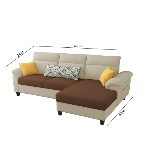 Image of Casaliving Seams RHS 4 Seater L Shape Sofa for Living Room (Cream Brown Fabric) Premium Fabric Sofa