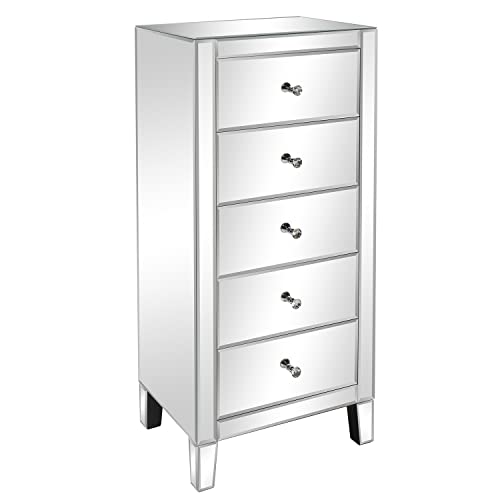 Frithjill 42'' Tall 5 - Drawer Mirrored Accent Chest, Silver Mirrored Dresser #TOP19