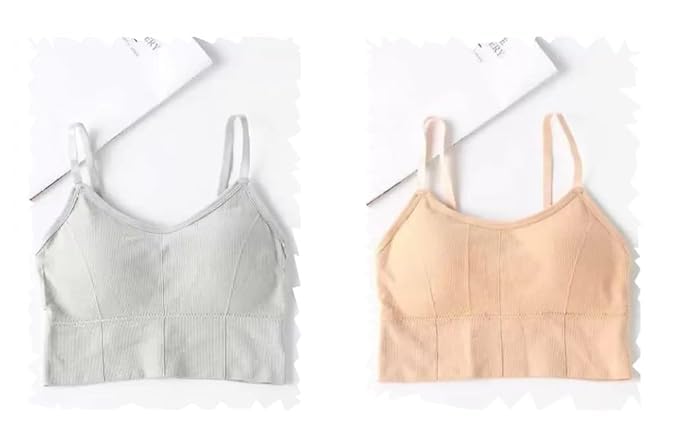 Cotton Pack of 2 Women Sports Lightly Padded Bra Combo | Soft Non-Wired Bra | Free Size Fit Up to 28-30-32-34 | & Lifestyle Bra-image-24