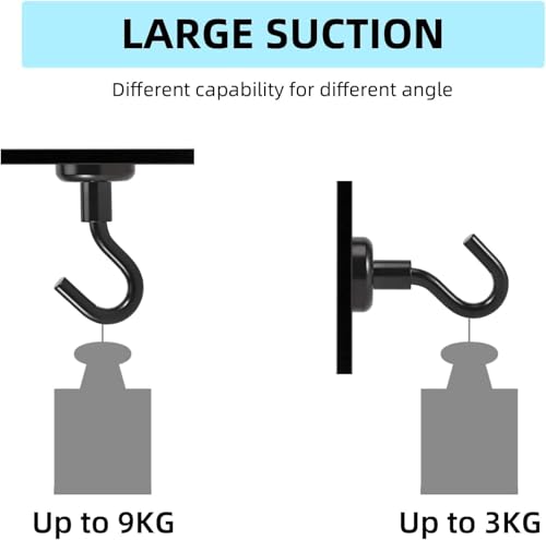 10 Stück Magnethaken Extra Stark, Schwarz Neodym Magnethaken, Super Starke Magnete mit Haken, Magnetischer Haken für Küche Badezimmer Schlafzimmer Garage Schließfächer Schlüsselhalter