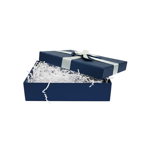 Boîte cadeau rigide bleue 38x27x10 cm Emartbuy avec ruban satiné