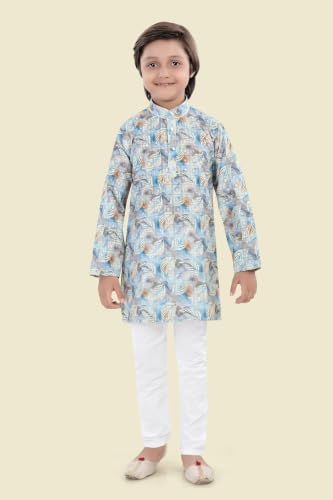 Image of Boys Cotton Full Sleeve Printed Kurta Pyjama Set, Chikankari Kurta Kids Ethnic wear Festive & Traditional Outfit | Boys Kurta Pajama Set