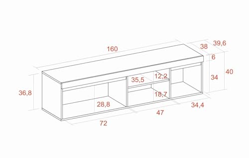 Skraut Home – TV-Schrank – Naturemodell – 160 x 40 x 41 cm – Beistellschrank 3 Türen und 1 zentralem Regal – Nordischer Stil – Melamin – Eiche und Schwarz