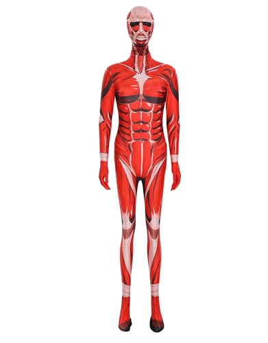 Attack on Titan Bodysuits Colossal Titan Halloween Cosplay Costume Bodysuits, Small, Red