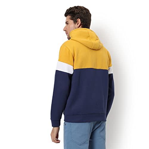 Image of CAHOOT Men's Dark Blue Zip-Front Hoodie with Contrast Drawstring for Casual Wear | Long Sleeve | Hooded Neck | Zipper Closure | Cotton Sweatshirt Crafted with Comfort Fit for Everyday Wear
