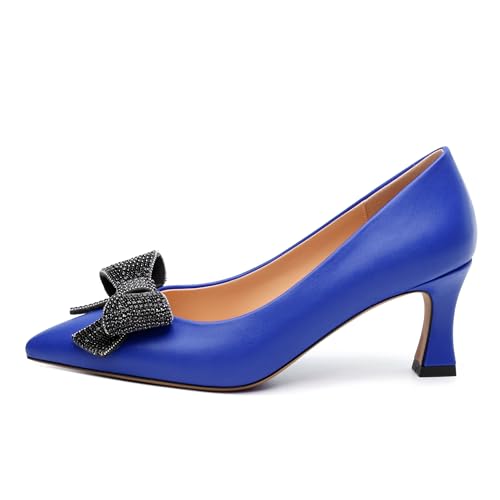 Image of Heels for Women Closed Patent Pointed Toe Bow Pumps Slip on Kitten Low Heels Wedding Party Dress Office Shoes 2.5Inch