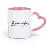 DEBINGY ceramics Ceramic Coffee Cup Welcome To Our Welcome Sign In Spanish Bienvenidos A Nuestra Casa （11oz/320ml） Nice Xmas Gift Pink
