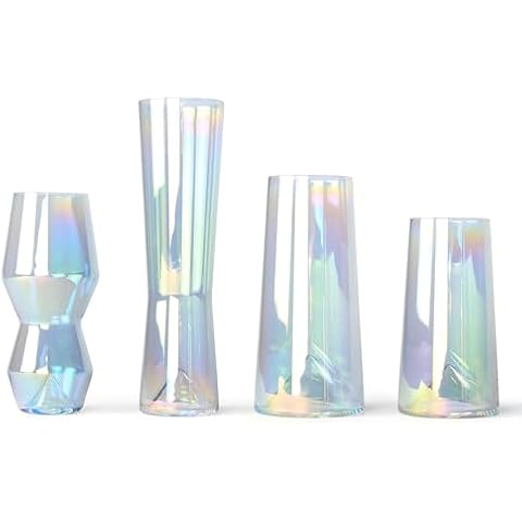 Sempli Monti-Iri Beer Glasses - Set of 4 Handmade Iridescent Drinking Glasses for Pilsner, IPA, & Lager, Craft Beer Glassware, Aerating Inverted Bottom, Lead-Free Crystal, Giftbox Included Cover