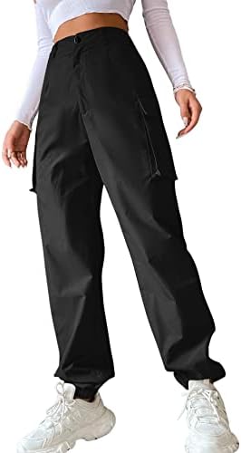 GORGLITTER Damskie spodnie cargo Classics spodnie cargo Straight wysoka talia Capri długie spodnie streatwear z kieszeniami z patkami