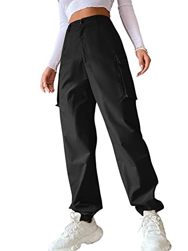 GORGLITTER Pantalón Cargo Classics para mujer, pantalones cargo rectos, cintura alta, capri largos con bolsillos con solapa, Negro , L Cover
