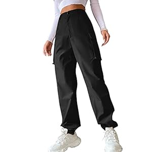 GORGLITTER Cargobroek voor dames, Classics cargobroek, rechte hoge taille, capri, lange broek, streatwear met klepzakken