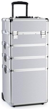 4 in 1 Professional Makeup Trolley Nail Technician Vanity Train Case-Makeup Storage, Nail Technician Use, Trolley Design, Train Case-silver