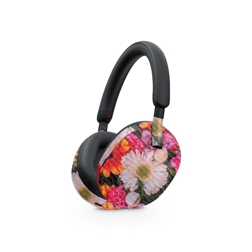Image of MightySkins Carbon Fiber Skin Compatible with Sony WH-1000XM5 Headphones - Watered Flowers | Protective, Durable Textured Carbon Fiber Finish | Easy to Apply
