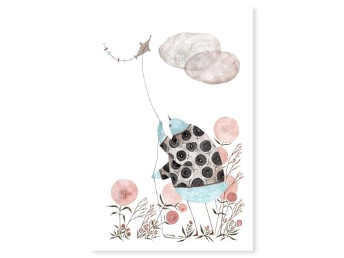 Affiche enfant cerf-volant cadeau de naissance idéal cadre bois 40x60