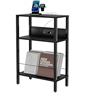DGSANDGO Narrow Side Table with Charging Station,Small Bedside Table with USB Ports and Outlets f...