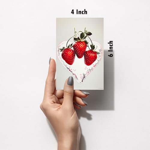 Image of SiddArtify Strawberry Art Print Set - Red - White Fruit Still Life - Set of 2-4x6 Inch - Board (Pack of 6) - Sticker (Pack of 6) Wall Room Decoration art Poster Prints