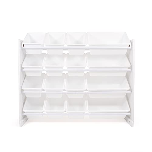 Humble Crew, White Kids Wood Table And 4 Chairs Set & Extra-Large Toy Organizer, 16 Storage Bins, White/White #TOP6