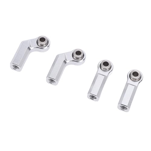 JAOCDOEN 4Pcs RC Car Ball Joint for 1/10 Model Car M4 Metal CW Positive Thread 7.0 Tool 2 Curved 2 Straight (Silver)