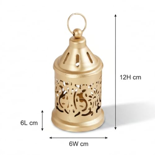 Image of Hanging Metal Candle & Tealight Holder Lantern Set with LED Candle - Decorative Golden Vintage Lanterns for Home Decor, Living Room,Balcony, Garden & Festival Gifting (Set of 1)