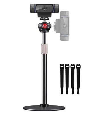 Etour Webcam Tripod Stand for Desk, Newly Upgraded Small Base & 360° Ballhead & Height Adjustable, Ideal for Logitech Webcam C922 C930e C920 C615 C960 BRIO 4K NexiGo N60, Phone Holder with 1/4" Thread