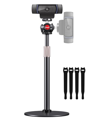 Etour Webcam Tripod Stand for Desk, Newly Upgraded Small Base & 360° Ballhead & Height Adjustable, Ideal for Logitech Webcam C922 C930e C920 C615 C960 BRIO 4K NexiGo N60, Phone Holder with 1/4