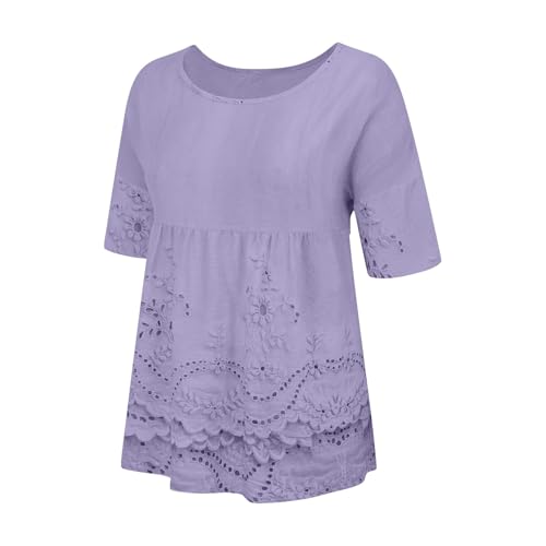 Summer Tops for Women 2025 Trendy Floral Print Round Neck 3/4 Length Sleeve Shirts Peasant Loose Boho Tops4