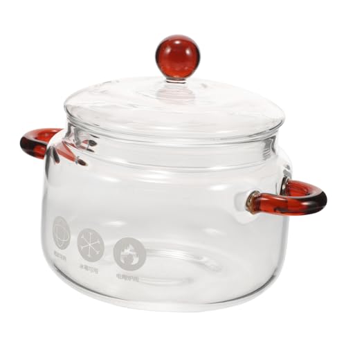 UKCOCO Olla de Vidrio Borosilicato con Tapa Olla para Guisos y Sopas Doble Asa para Manejo Seguro Resistente al Calor para Cocina