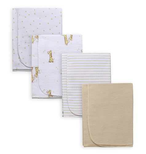 Image of 4 Pack Flannel Receiving Blankets for Baby, 30 in. x 30 in., Giraffe Tan Prints