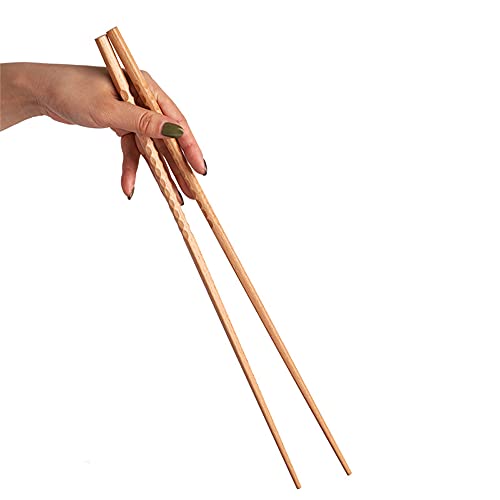 HuaLan Reusable Natural Wooden Extended Chopsticks, Lengthened Chopstick, Suitable for Hotpot, Frying, Cooking, Noodle, 16.5 Inches, Set of 4, Zelkova Cover