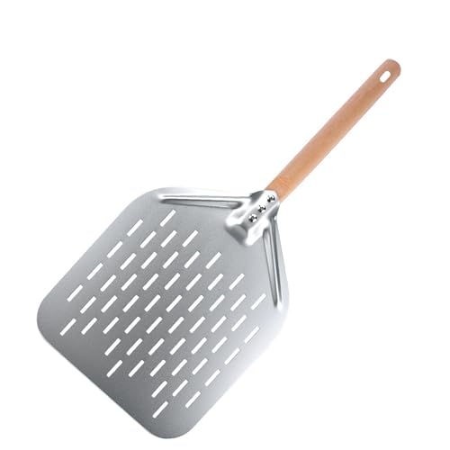 Vexnaro Pelle à Pizza, Perforée en Inox avec Poignée en Bois Amovible, 40 x 30 cm, 12 Pouces, Grande Surface, Design Parfait pour Glisser Facilement sur la Pierre