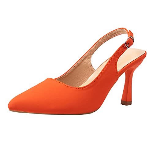 vejtmcc Sandalias De Mujer Con Tacón, Puntera Puntiaguda, Correa Tobillo Remaches, Slingpumps Con Adorno, Zapatos De Tirantes Sandalias De Punta Cerrada - Boda & Fiesta | Zapatos de tacón, naranja, 41
