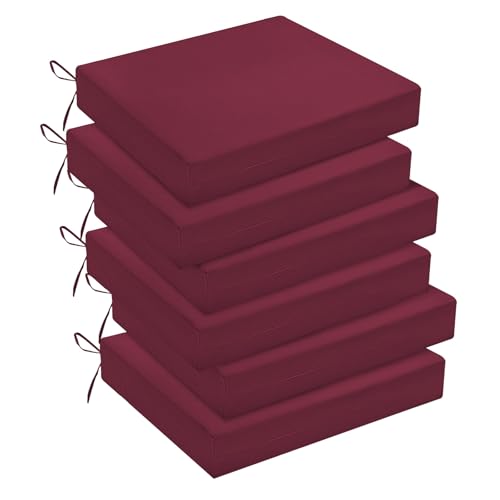 downluxe Outdoor Chair Cushions Set of 6 for Patio Furniture, Water-Resistant Square Corner Patio Chair Cushions with Ties, High Density Foam Outdoor Seat Cushion, 18.5" X 16" X 3", Burgundy