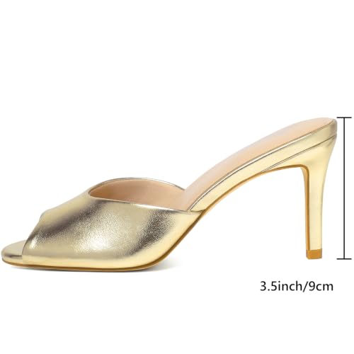 Image of Mostrin Kitten Heels for Women Summer Mules Heels Stiletto Heeled Sandals Slip On Backless Dressy Womens Sandals