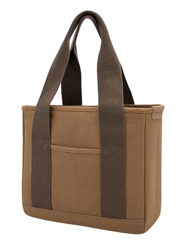 Image of TeeYee 16oz Canvas Tote Bag Casual Multi pockets Handbags Large Capacity Shopping Shoulder Bag with Pocket Bags Work Purses