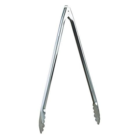 HIC Kitchen TN-16 HIC Spring Locking Food Tong for Kitchen and Barbecue, Scalloped Gripping Edge, Stainless Steel, Stainless Cover