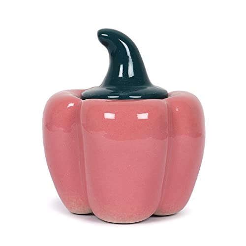 Image of QIMACPLUS Ceramic Capsicum Decorative Pickle Jar| Food Storage Jar | Multipurpose aachar, masala Jar For kitchen and Dining table 500 ML set of 1 Pink