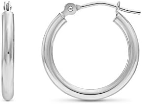 14k White Gold Polished Round Hoop Earrings, 16mm (0.63 inch Diameter)