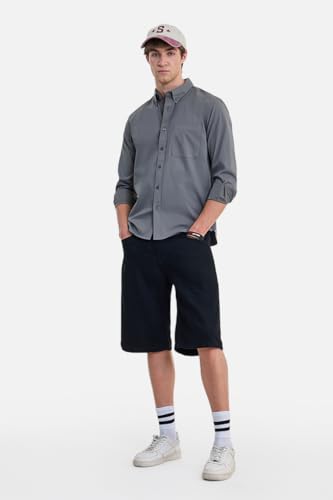 Image of SNITCH Men Casual Shirt | Regular Fit Long Sleeve Button-Down Collar Textured Style | Durable Polyester Twill & Single Patch Pocket for Work