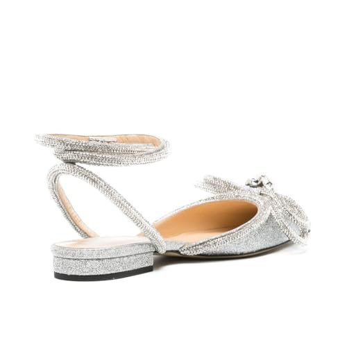 Arqa Double Bow Crystal Embellished Flats Women's Rhinestone Ankle Straps Ballet Flat Pointed Toe Bows Ballerina Shoes3