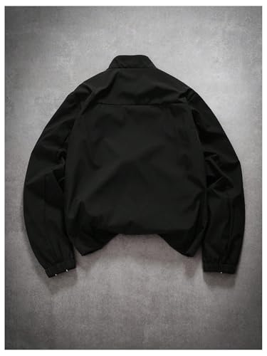 Verdusa Men\'s Striped Zip Up Windbreak Jacket Streetwear Lightweight Crop Outerwear with Pockets Black X-Large - Thumbnail 3